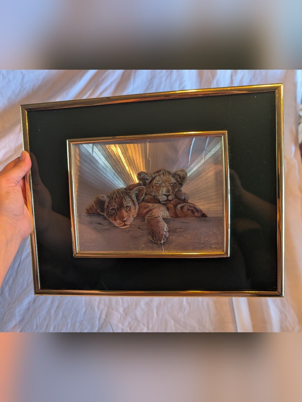 2/40$ Vintage reflective Gold and Brown Lion Cub Wall Art